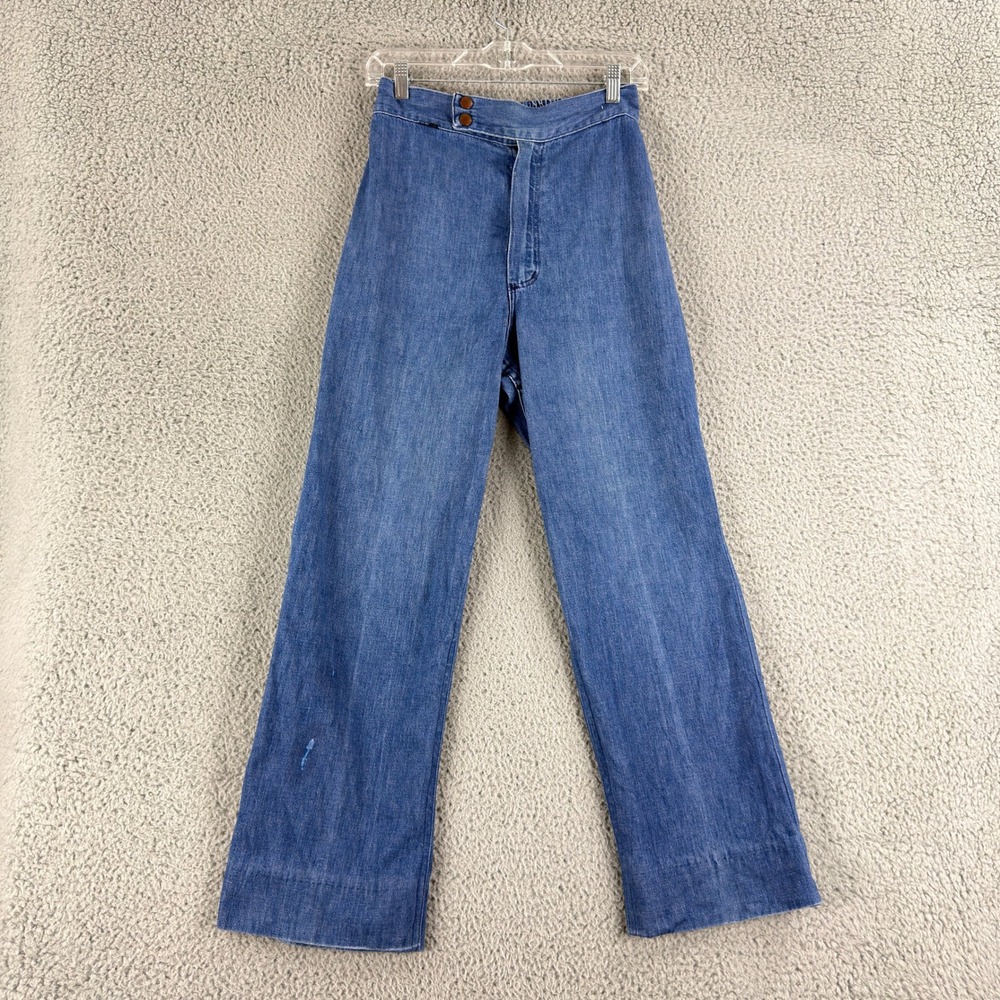 Vintage Wrangler Jeans Womens 24 Blue High Waist Wide Leg Scovill Made in USA